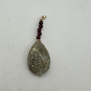 Feldspar Quartz Sterling Silver Oval Pendant | 1 3/4" Long | Gray, White |