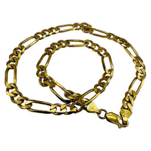 Load image into Gallery viewer, Italian 18K Gold Vermeil Figaro Chain Bracelet 7mm 16" Sterling Silver 25g
