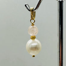 Load image into Gallery viewer, Morganite and Pearl 14K Yellow Gold Filled Pendant | 1" Long | 1 Pendant |
