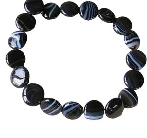 Black & White Sardonyx 14mm Coin Bead 8" Strand 10482HS