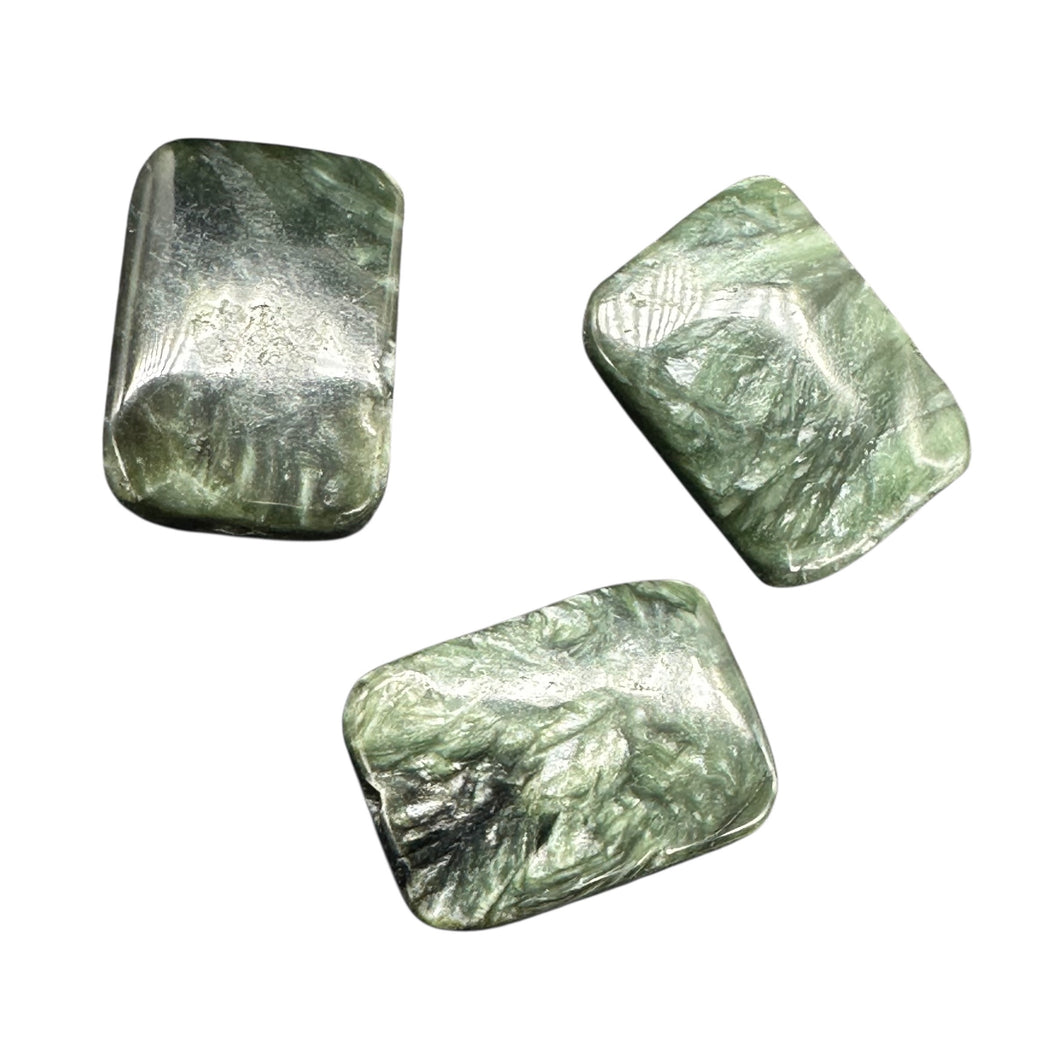 3 Sultry Green Seraphinite 14x10x4mm Rectangle Focal Beads 8688
