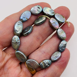 Platinum Green Oval Coin Pearl 8" Strand 9948HS