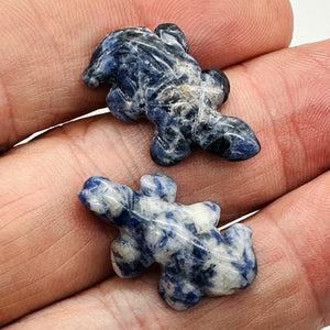 2 Carved Snappy Sodalite Lizard Beads | 27x15x7mm | Blue white