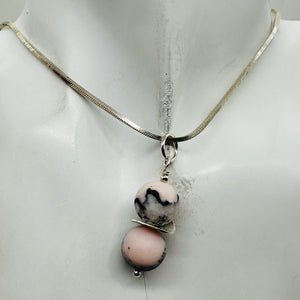 Pink Peruvian Opal Matte Finish Drop Pendant | Pink, Black | 1 1/4" Long |