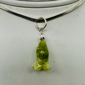 Jade Lily Flower Sterling Silver Pendant | Green | 1" Long |
