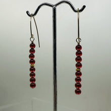 Load image into Gallery viewer, Champagne Garnet AAA 4mm Round Bead Dangle Earrings | 2" Long | Red |
