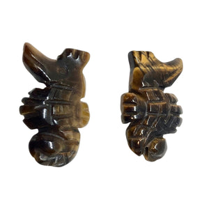 2 Tiger'S Eye Carved Seahorse Beads | 24x14x6mm | Gold
