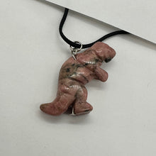 Load image into Gallery viewer, Rhodonite Tyrannosaurus Rex Dinosaur Pendant Necklace | 3/4&#39; Long | Pink White |
