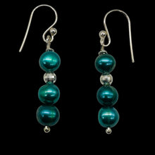 Load image into Gallery viewer, Green Freshwater Pearl Sterling Silver Disco Drop/Dangle Earrings| 1 1/2 " Drop|
