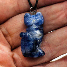 Load image into Gallery viewer, Sodalite Stone Kitty Cat Pendant Necklace | 1 1/4&quot; Long | Blue, White |
