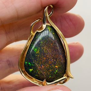 Stunning 14K Opal Goddess Pendant | 2 1/4" Long | Fire Green Red | 1 Pendant |
