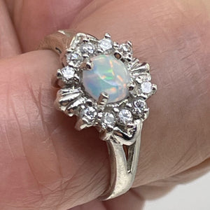 Gemstone Round CZ Opal Sterling Silver Ring | 6 | Fire Green Red | 1 Ring |