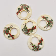 Load image into Gallery viewer, Dragon Round Pendant Bead | 35x4mm | Red White Green | 1 Bead |
