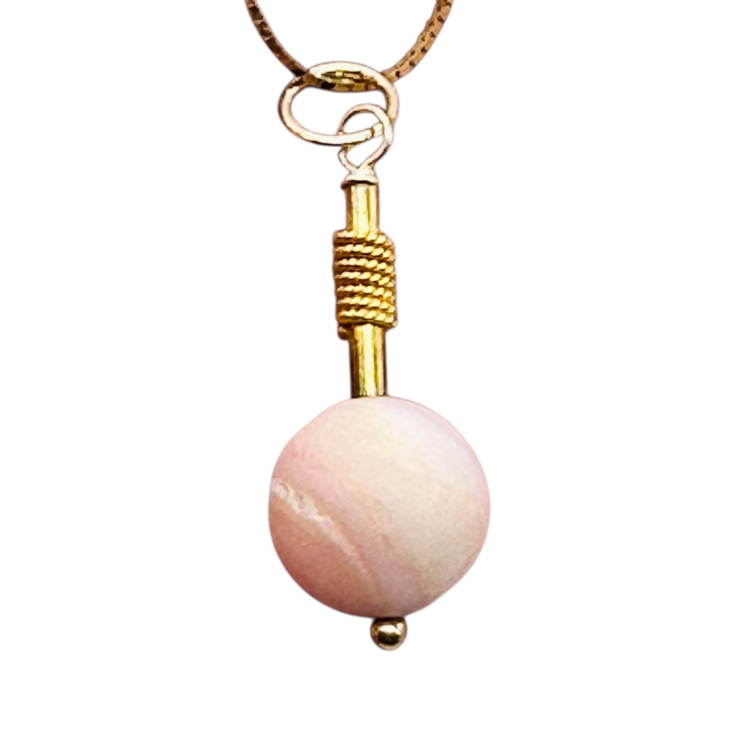 Pink Peruvian Opal Matte Finish Drop Bead Pendant | Pink | 1