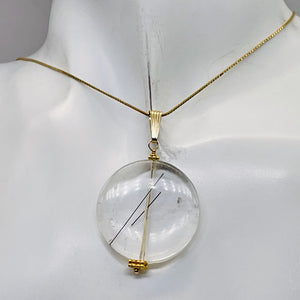 Tourmalinated Quartz Beautiful Round 14K Gold Filled Pendant | 30mm | Disc |