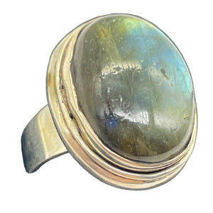 Labradorite Sterling Silver Oval Stone Ring | Size 6 | Blue Flash | 1 Ring |