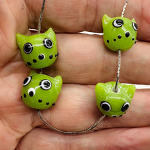 Load image into Gallery viewer, Kitty Cat Ceramic Round Beads | 15mm | Olive Green | 4 Beads |
