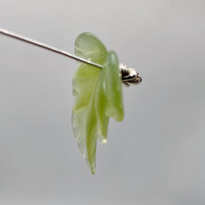 Carved Serpentine New Jade Leaf Bead Set | 23x22x4 to 28x27x4mm | 3 Beads |