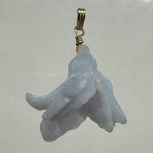 Load image into Gallery viewer, Blue Chalcedony Druzy Carved Flower Bead 14Kgf Pendant | 1 3/4&quot; Long | Blue |
