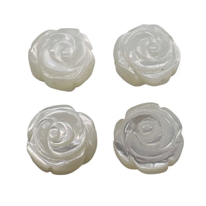 Mother of Pearl Parcel Carved Rose Beads | 12x6mm | White | 4 Beads |