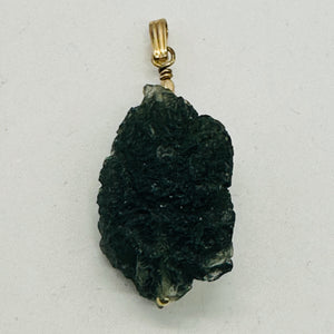 Moldavite 33ct 14K Gold Filled Tektite Pendant | 1 1/2" Long| Green | 1 Pendant|