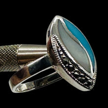 Load image into Gallery viewer, Turquoise Mother of Pearl Marcasite Sterling Silver Ring | Blue, White, Silver |

