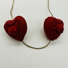 Load image into Gallery viewer, Cinnabar Carved Double Flower Heart Beads | 22x22x20mm | Red | 2 Beads |
