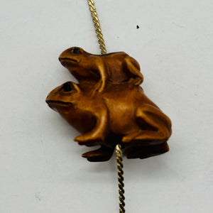 Carved Signed Boxwood Piggy Back Frog Ojime/Netsuke Bead