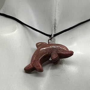 Rhodonite Stone Dolphin Pendant Necklace | 3/4" Long | Pink, Black | 1 Pendant |