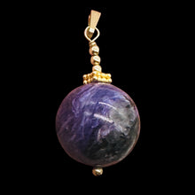 Load image into Gallery viewer, Charoite AAA Large Round 14K Gold Filled Pendant | Purple, White | 1 1/2&quot; Long |

