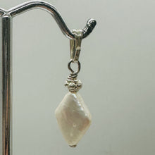 Load image into Gallery viewer, White Freshwater Pearl Pendant Sterling Silver Diamond Shape 14x10mm
