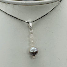 Load image into Gallery viewer, Rose Quartz, Silver Blue Pearl Sterling Silver Pendant| 1 1/4&quot; Long| Pink, Blue|
