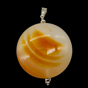 Natural Golden Mookaite Coin w/ Sterling Silver Pendant | 39mm | 2. 1/4" Long |