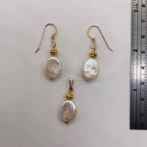 Pearl 14kgf Earrings Pendant Set | 1 1/4" Long | Yellow Gold | 1 Matched Set |
