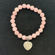 Load image into Gallery viewer, Beautiful Rose Quartz Bracelet with Heart and Sterling Silver Accent | 8" Long |
