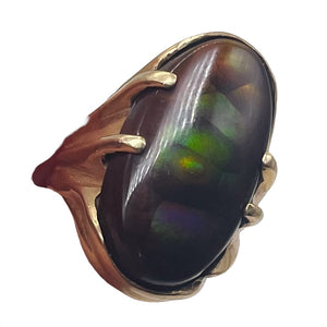 Fire Boulder Opal 14K Gold Ring | 23x13mm Stone | 5.5 | Green, Yellow, Purple |