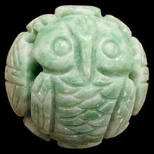 Load image into Gallery viewer, AAA Natural Green Jade Carved Owl Longevity Round Bead 22mm Chinese Focal Bead

