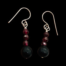 Load image into Gallery viewer, Black Stone -Africa Round Bead and Garnet Sterling Silver Earrings| Black Matte|
