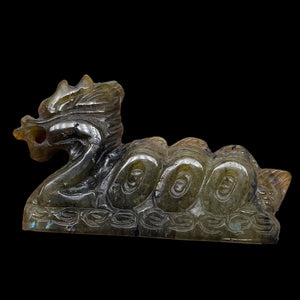 Labradorite Carved Year 2000 Dragon Figurine | 80x45x16mm | Dark Green