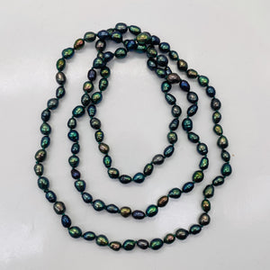 Fresh Water Rainbow Pearl Hand-Knotted Necklace |32" Long | Blue Purple Gold |