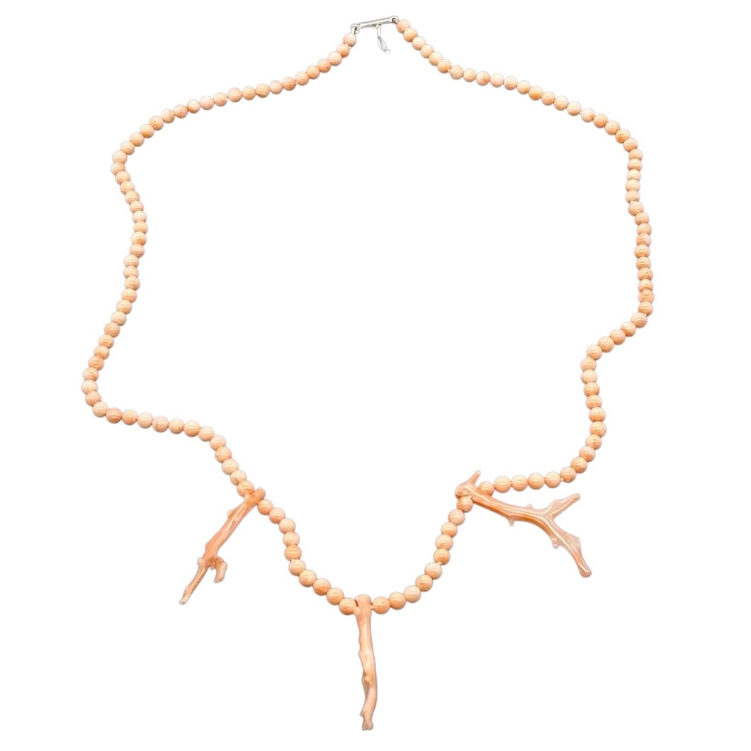 AAA Natural Salmon Branch Coral & Sterling Silver 18 inch Necklace 202600