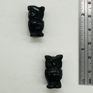 Wisdom Carved Obsidian Owl Animal Bead Figurine | 21x12x9mm | Black