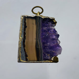 Amethyst Crystal Slice Gold Framed | 1 1/4" Long | Purple Clear | 1 Pendant |