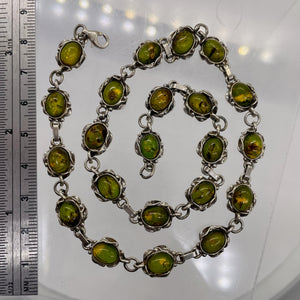 Amber Sterling Silver Bezel Set 8x6mm Stone Necklace| 16"| Green, Yellow Purple|