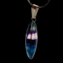 Load image into Gallery viewer, Fluorite Sterling Silver Navette Pendant| 2&quot; Long | Purple Green | 1 Pendant |
