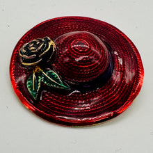 Load image into Gallery viewer, Sparkling Red Designer Hat Brooch Vintage Style Statement Pin USA 43mm
