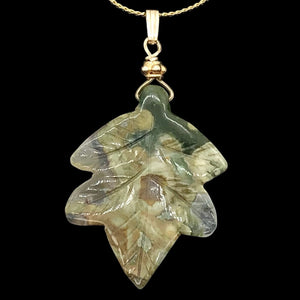 Ryolite Rain Tree Jasper 14K Gold Filled Leaf | 2" Long | Green | 1 Pendant