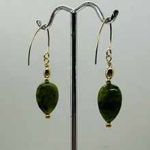 Load image into Gallery viewer, Nephrite Jade Briolette Bead 14K Gold Filled Earrings | Green | 1 1/4" Long |
