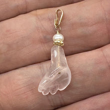 Load image into Gallery viewer, Rose Quartz Lily Flower and Pearl 14K Gold Filled Pendant | 1&quot; Long |
