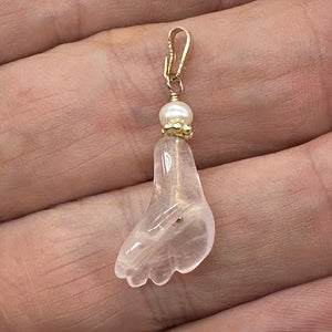 Rose Quartz Lily Flower and Pearl 14K Gold Filled Pendant | 1" Long |